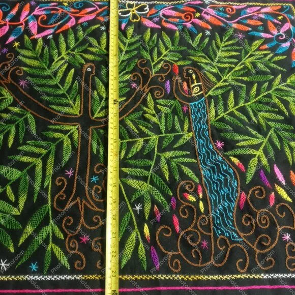 Hand Embroidered Shipibo Blanket Amazon Jungle Mermaid Design